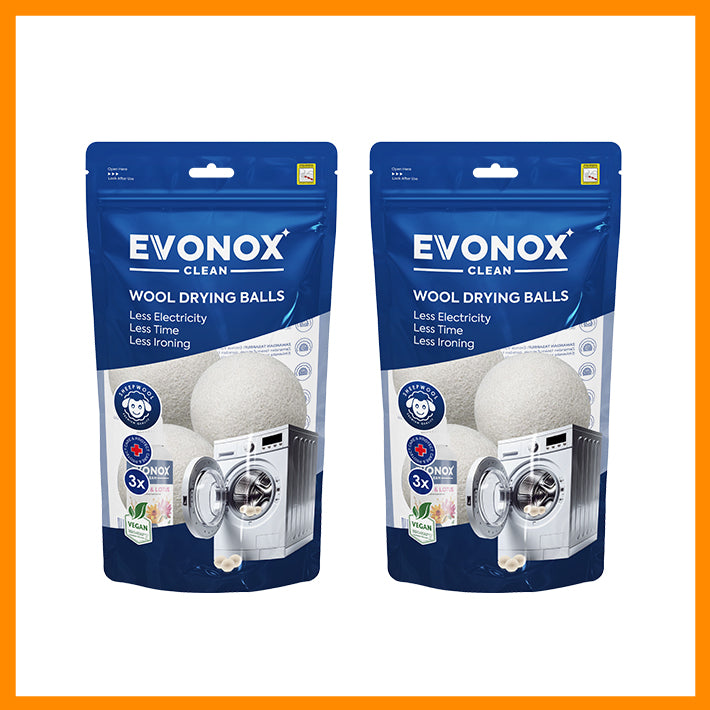 3 darabos Evonox Clean gyapjúfilc szárítógolyó szett ruhákhoz + 30 ml ajándék parfüm - természetes és ökológiai