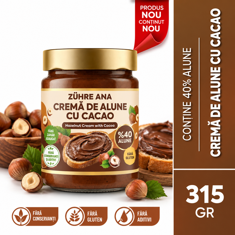 Zühre Ana Cremă de Alune cu Cacao Fără Aditivi – 315 g