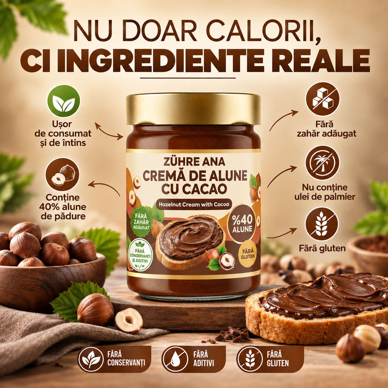 Zühre Ana Cremă de Alune cu Cacao Fără Aditivi – 315 g