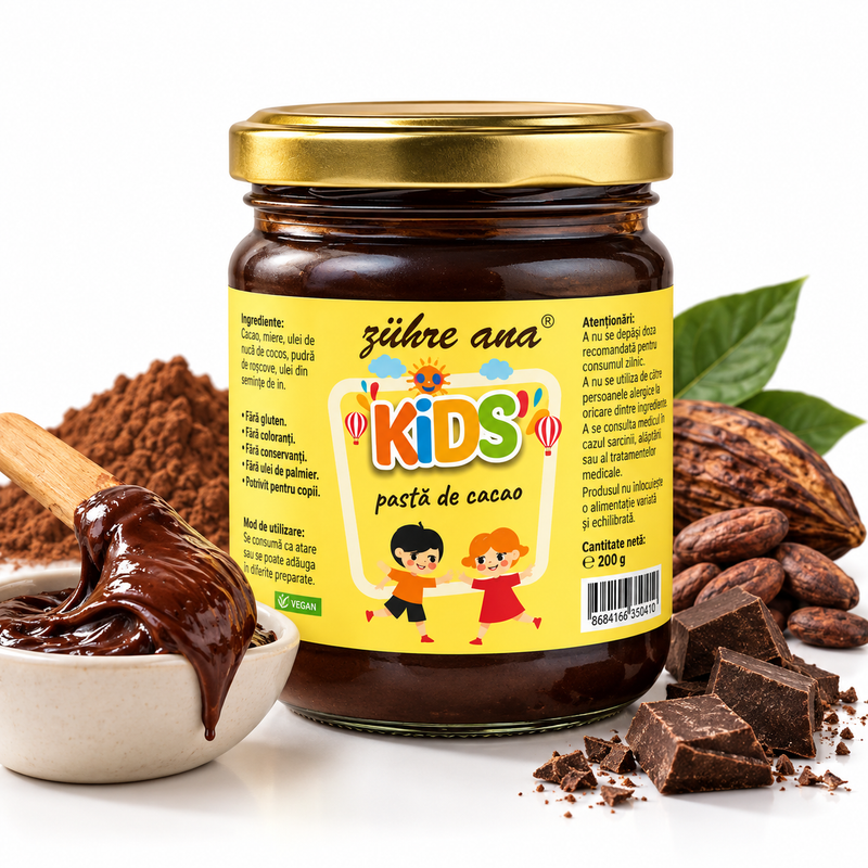 Zühre Ana Kids – Pastă de Cacao pentru Copii, cu Vitamina C, Zinc și Calciu – Fără conservanți – 240 g