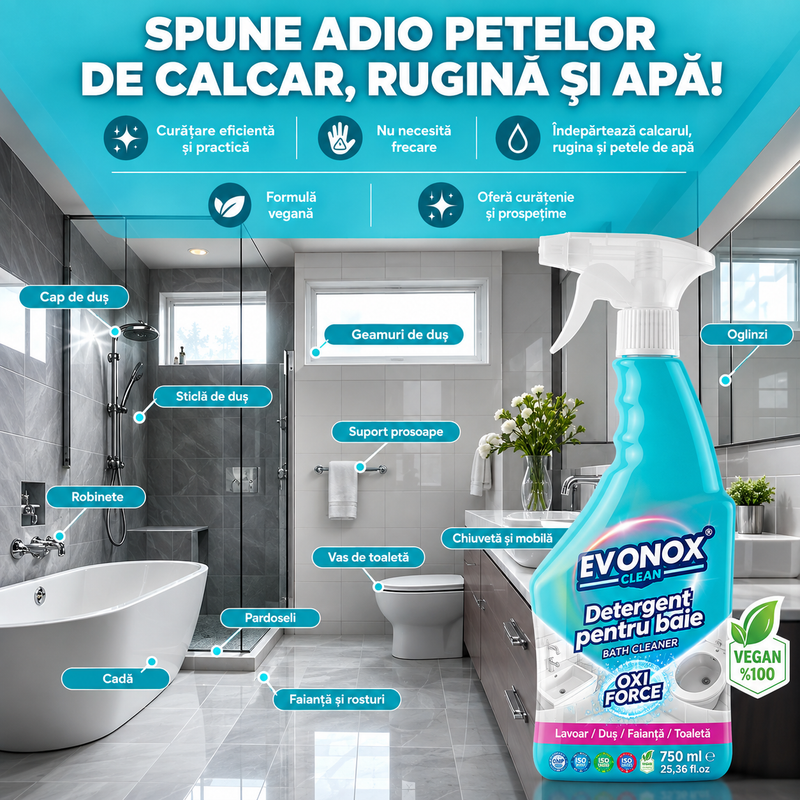 EVONOX OXI FORCE Soluție pentru Curățarea Băii – 750 ml