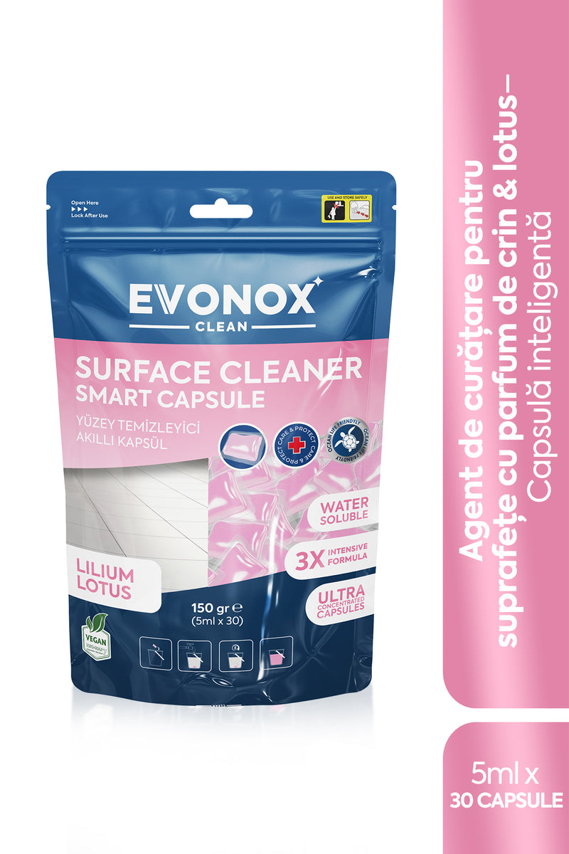 Evonox Clean Capsule Inteligente pentru Curățarea Suprafețelor cu Parfum de Crin și Lotus – 150 g