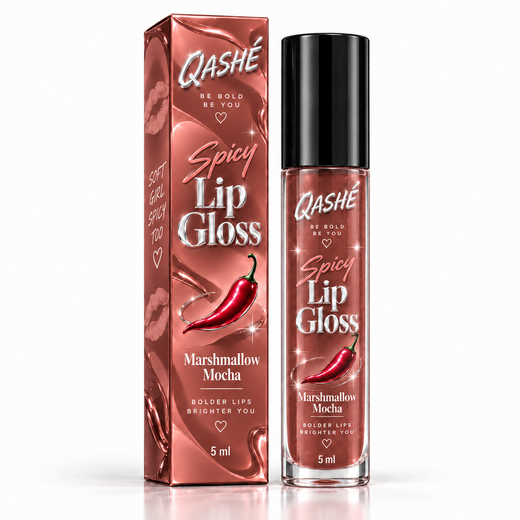 QASHÉ Spicy Lip Gloss – Marshmallow Mocha - Volumul 2 - 5 ml