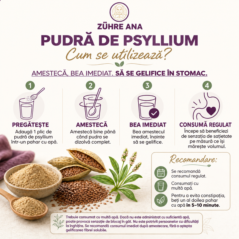 Zühre Ana Pudră de Psyllium – 30 plicuri × 5 g