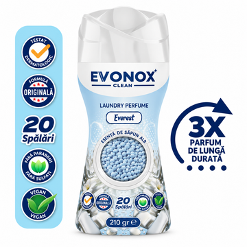 Evonox Clean Parfum și balsam de rufe Granule, săpun alb Everest Breeze – 210 g