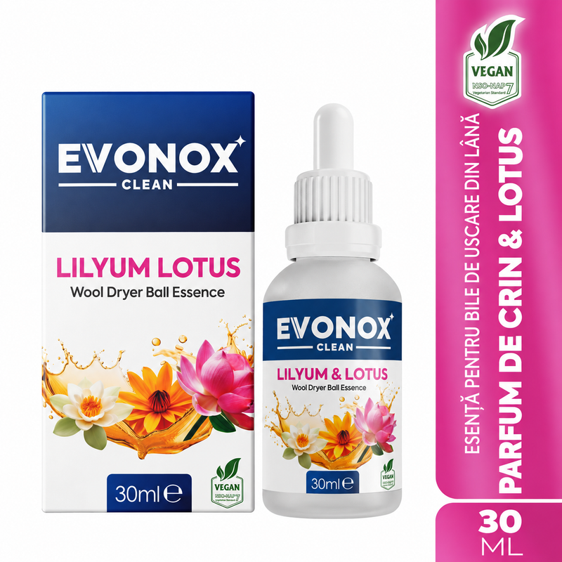 Evonox Clean Esență pentru Bile de Uscare din Lână Lilyum Lotus – 30 ml