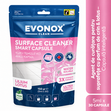 Evonox Clean Capsule Inteligente pentru Curățarea Suprafețelor cu Parfum de Crin și Lotus – 150 g