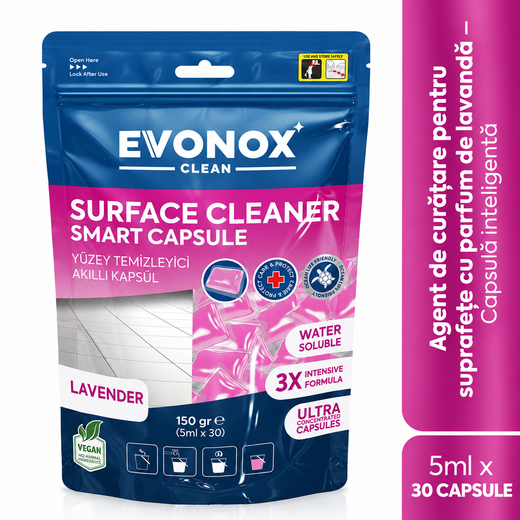 Evonox Clean Capsule Inteligentă pentru Curățarea Suprafețelor cu Parfum de Lavandă – 150 g