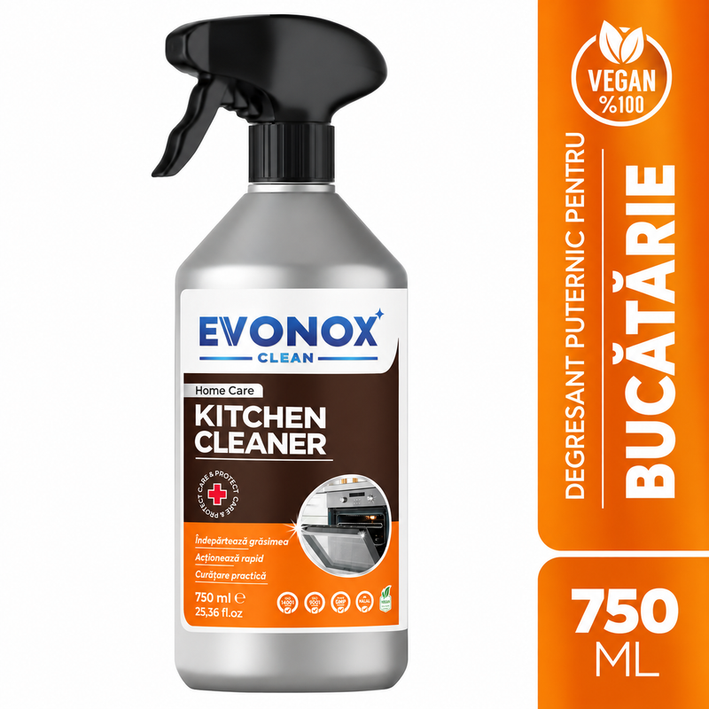 Evonox Clean Detergent de bucătărie ultra puternic – Îndepărtător de grăsime, Miros de lamaie – Vegan – 750 ml