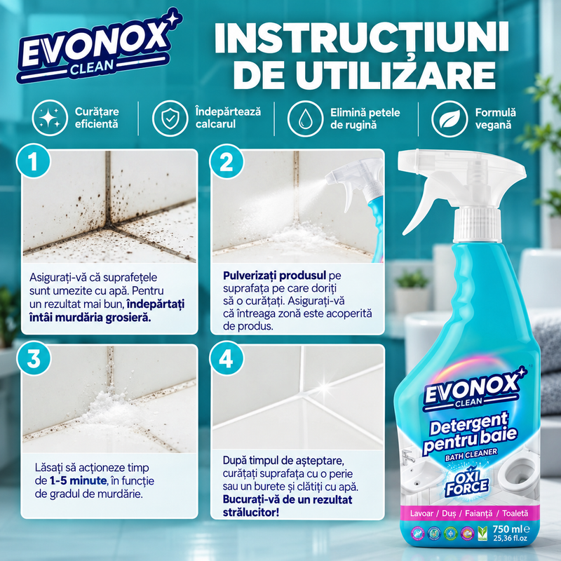 EVONOX OXI FORCE Soluție pentru Curățarea Băii – 750 ml