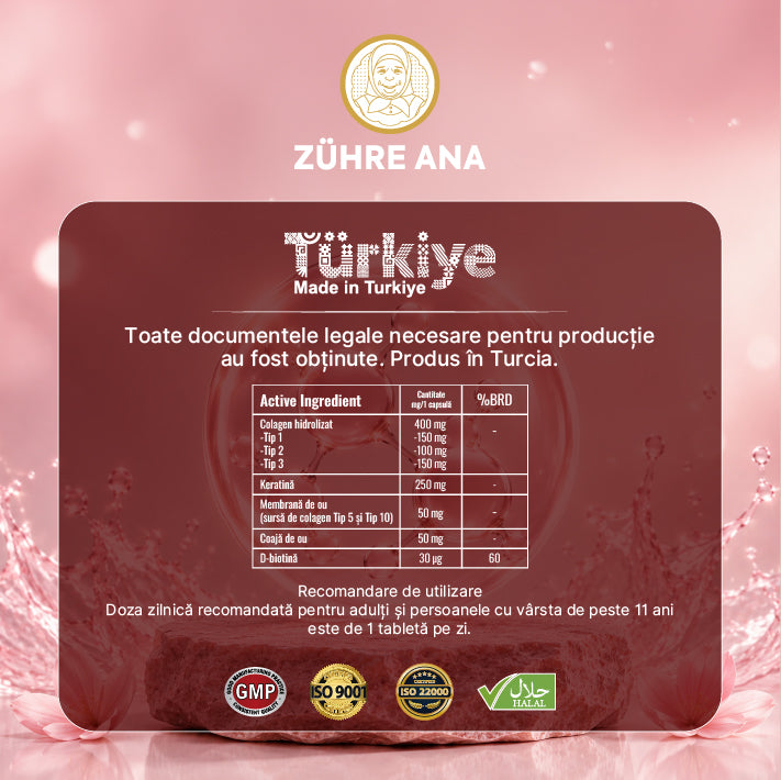 Comprimate de Colagen Zuhre Ana cu 5 Tipuri de Colagen, Keratină și Biotină  60 de tablete — imagine 3