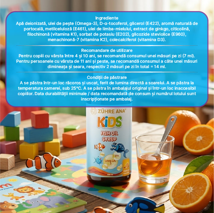 Kids Sirop cu Ulei de Pește Omega 3 cu Vitamine și Aromă de Portocale 150 ml — imagine 5