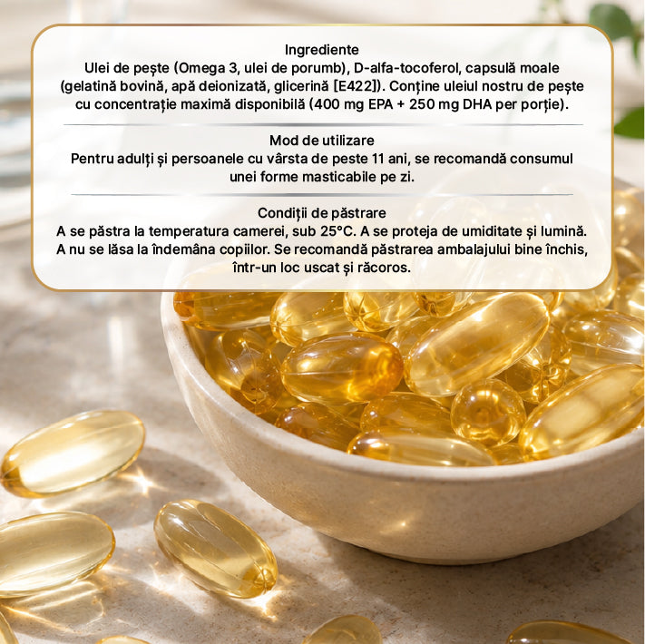 Omega 3 Ulei de Pește 1300 mg – 200 Capsule Masticabile — imagine 3