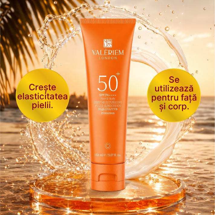 Valeriem London Cremă de protecție solară SPF 50 pentru față și corp – Hidratantă, cu protecție UVA/UVB – 150 ml