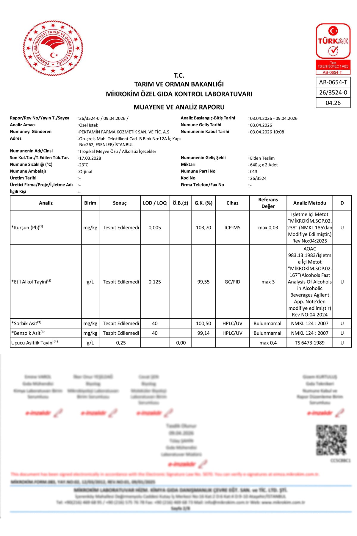Raport de analiză extract de fructe tropicale, pagina 1